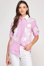 Blusa Pastel Desing Mangas Largas Estampada Encaje Para Damas by Pastel Desing