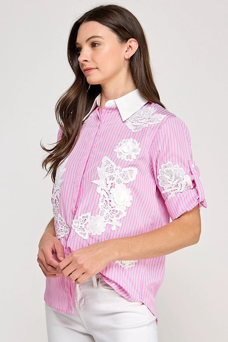 Blusa Pastel Desing Mangas Largas Estampada Encaje Para Damas by Pastel Desing