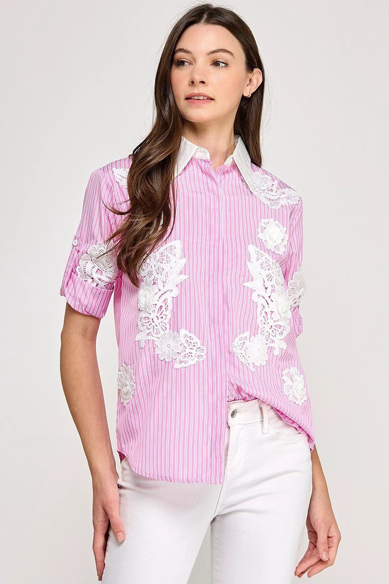 Blusa Pastel Desing Mangas Largas Estampada Encaje Para Damas by Pastel Desing