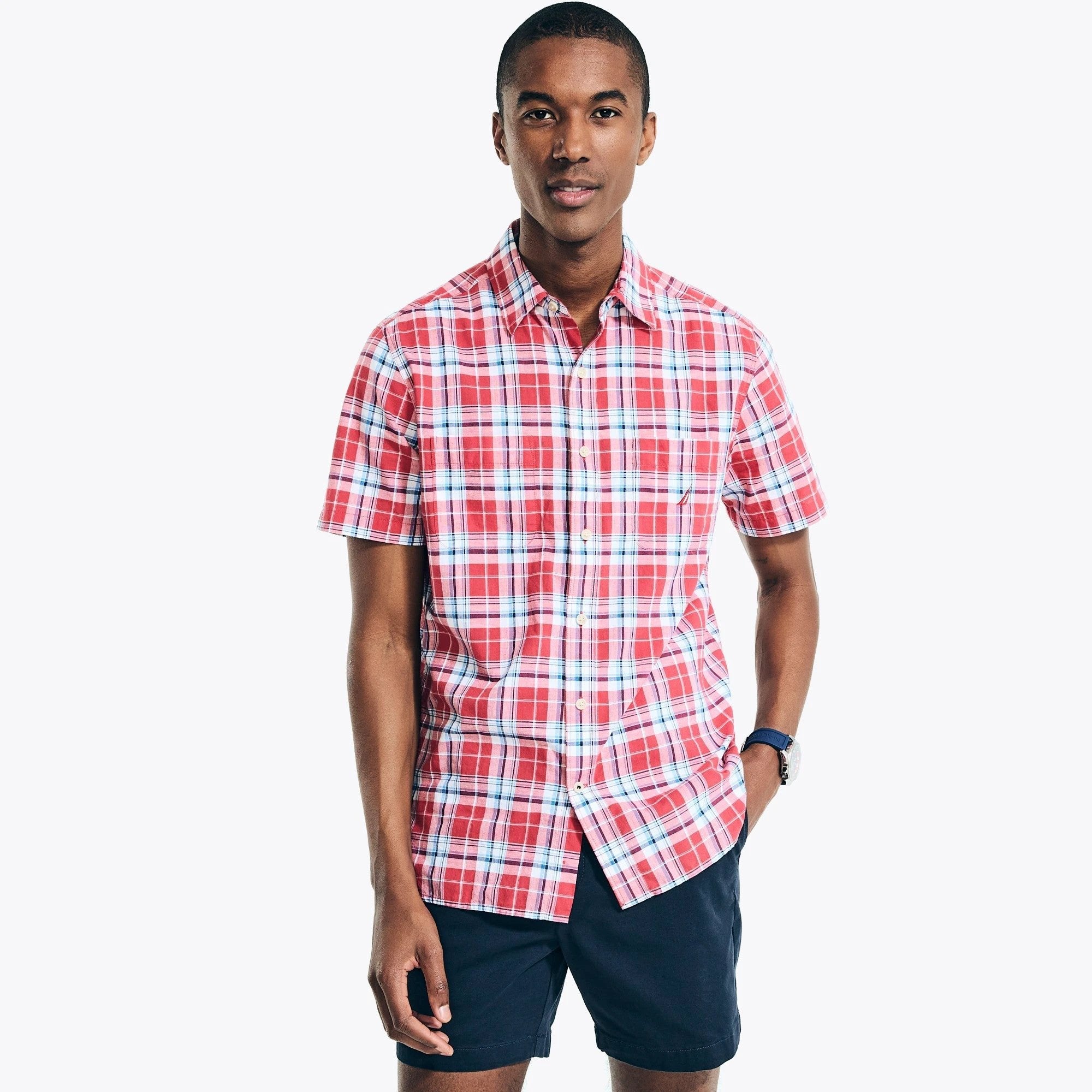 Camisa Nautica Mangas Cortas Cuadros P/ Caballeros W36110 by Nautica