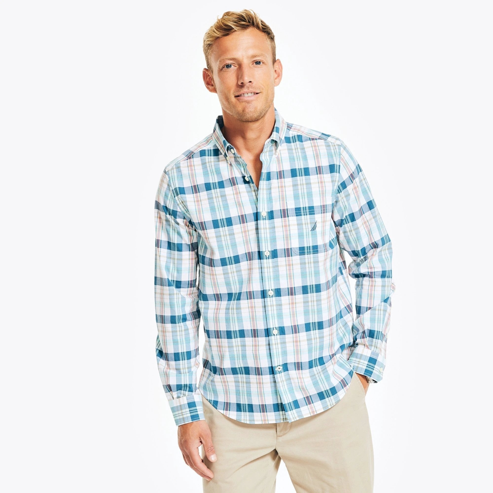 Camisa Nautica Mangas Largas Cuadros Para Caballeros by Nautica