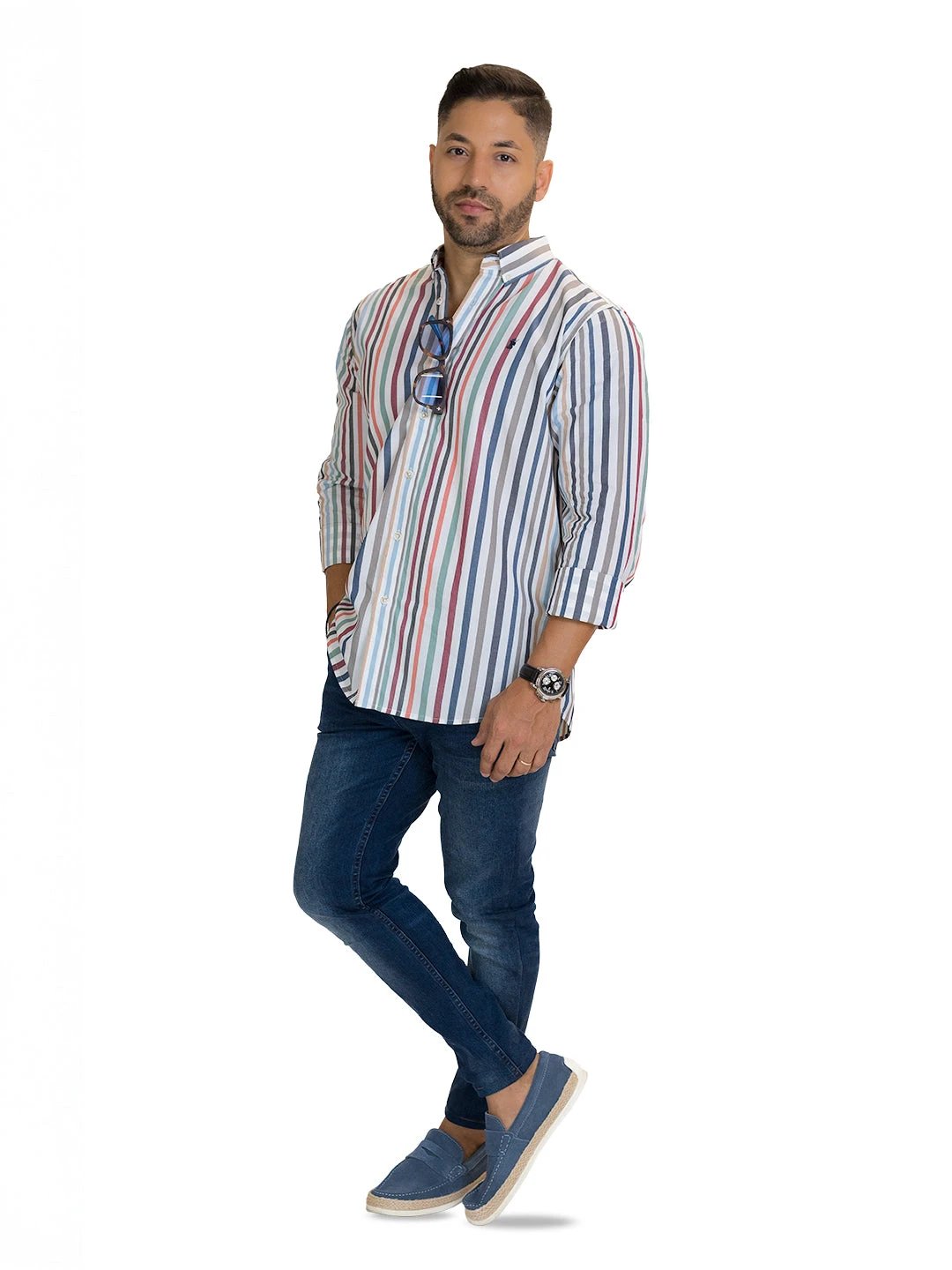 Camisa 1492 Mangas Largas Rayas Para Caballeros by 1492