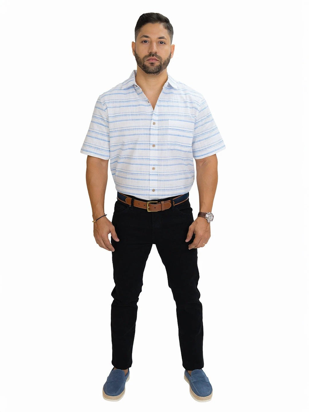 Camisa 1492 Mangas Cortas Rayas Para Caballeros by 1492