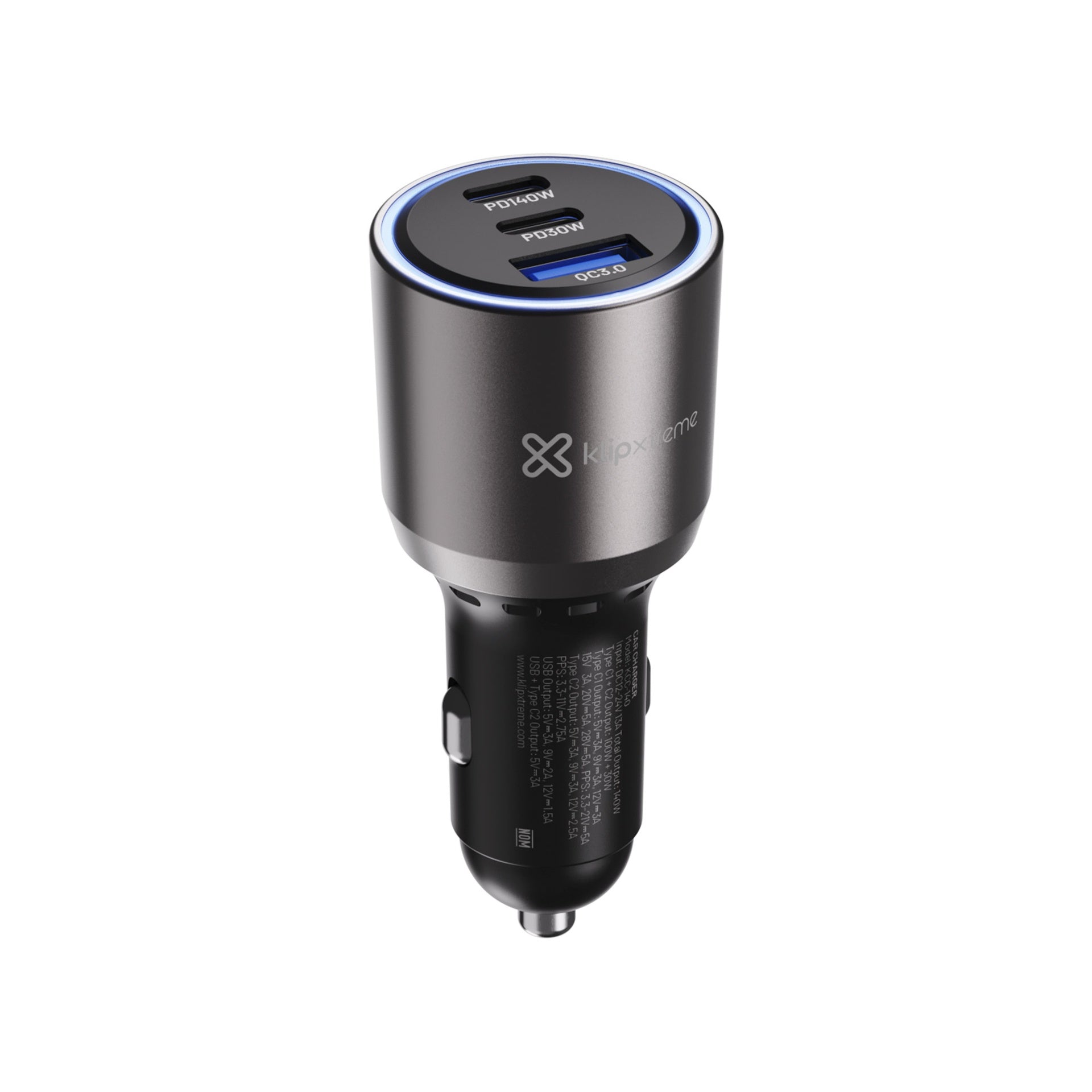 ADAPTADOR KLIPX CAR CHARGER 140W USBC PDUSBA QCBLACK