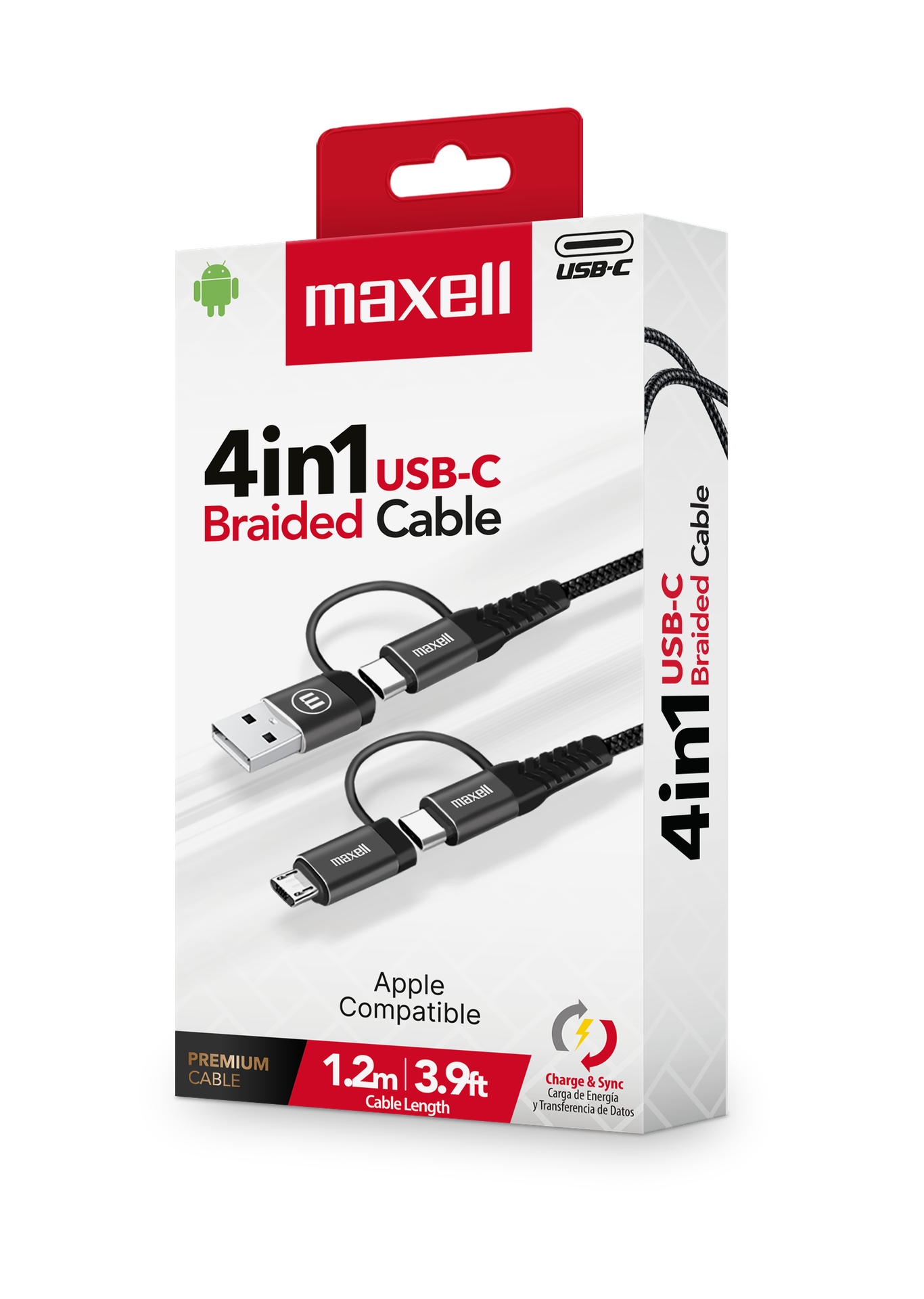 CABLE MAXELL 39FT MULTI 4 IN 1 MICRO USBLIGHTNINGUSBC