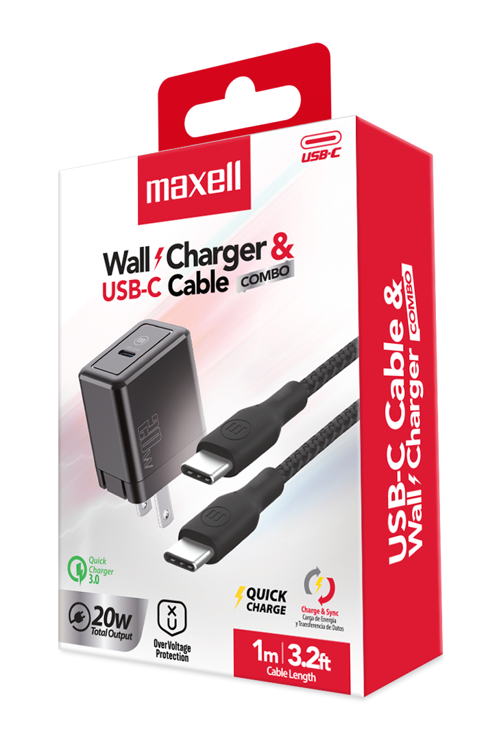 CARGADOR MAXELL WALL CHARGER 20W PD USBC WITH CABLE USBC TO USBC