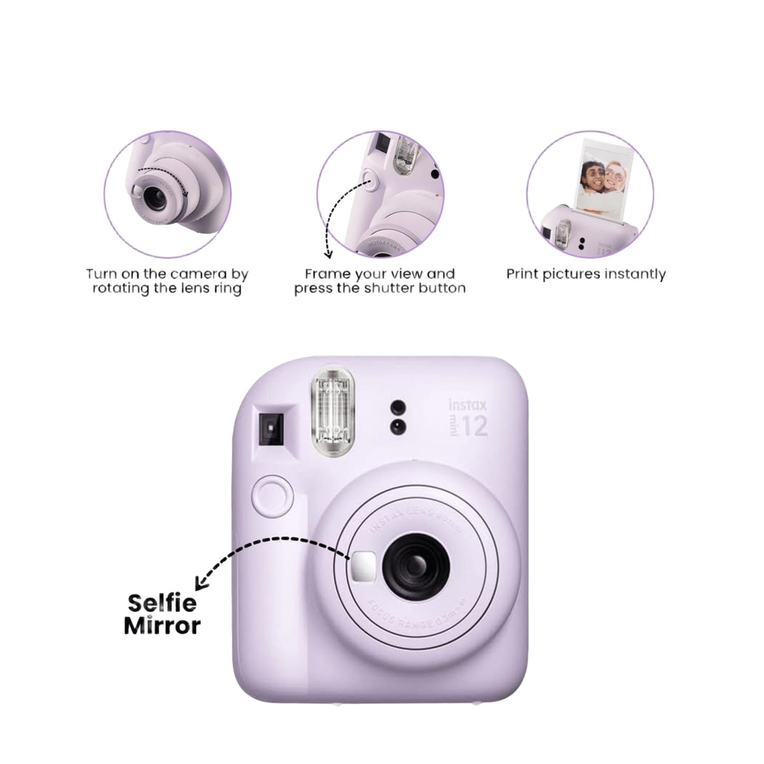Camara Fujifilm Instax mini 12 (Lila) Combo 10 en 1
