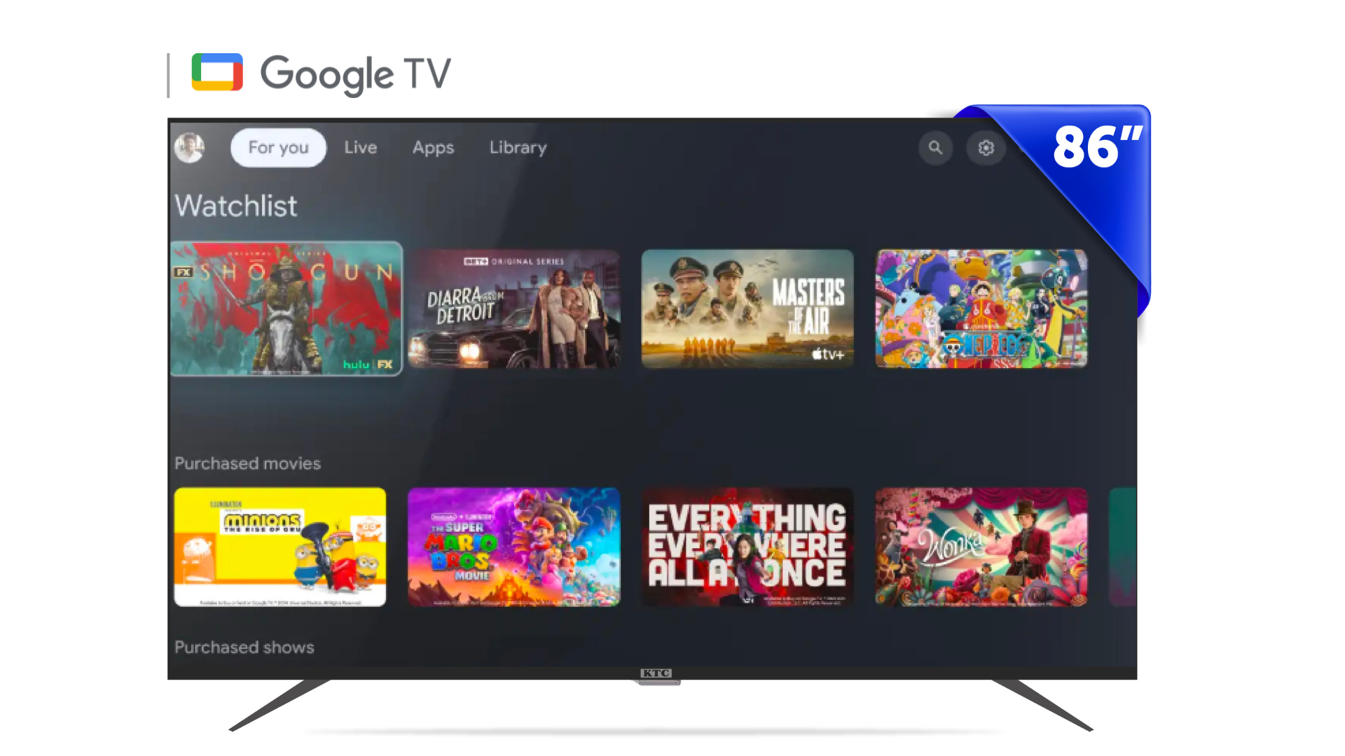 TELEVISOR KTC 86 SMART 4K UHDQLEDHDMIx3USBx2AND11GOOGLE TV